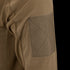 Close-up of the Condor Trident Long Sleeve Battle Top in brown, featuring a reinforced fabric patch on the elbow and detailed stitching that highlights its durable texture.